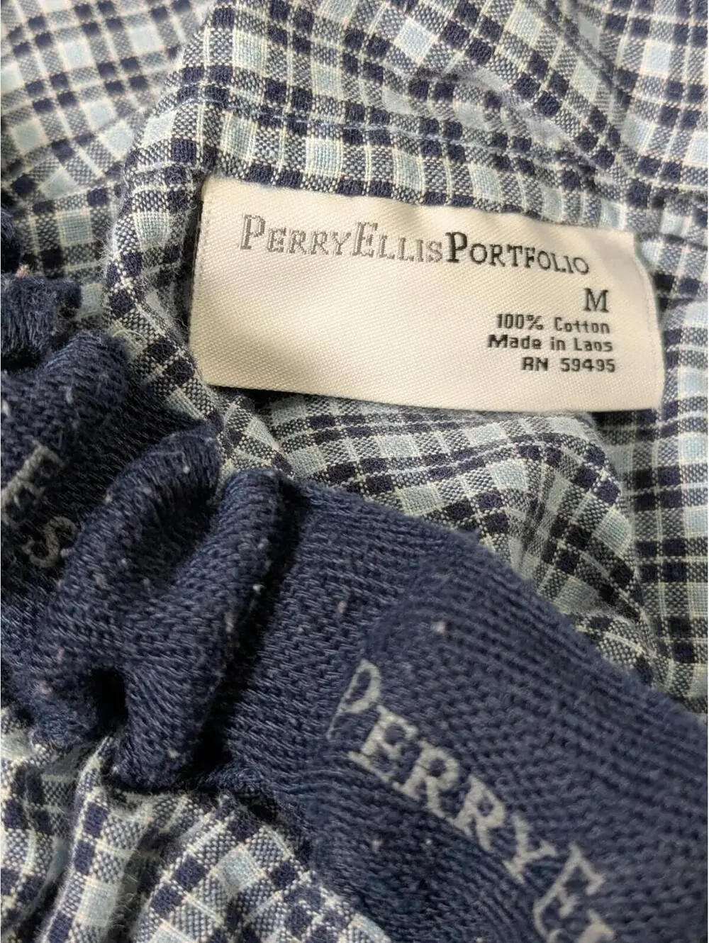 Perry Ellis Men's Portfolio Plaid Pajama Pants, Blue, Size Medium, Cotton